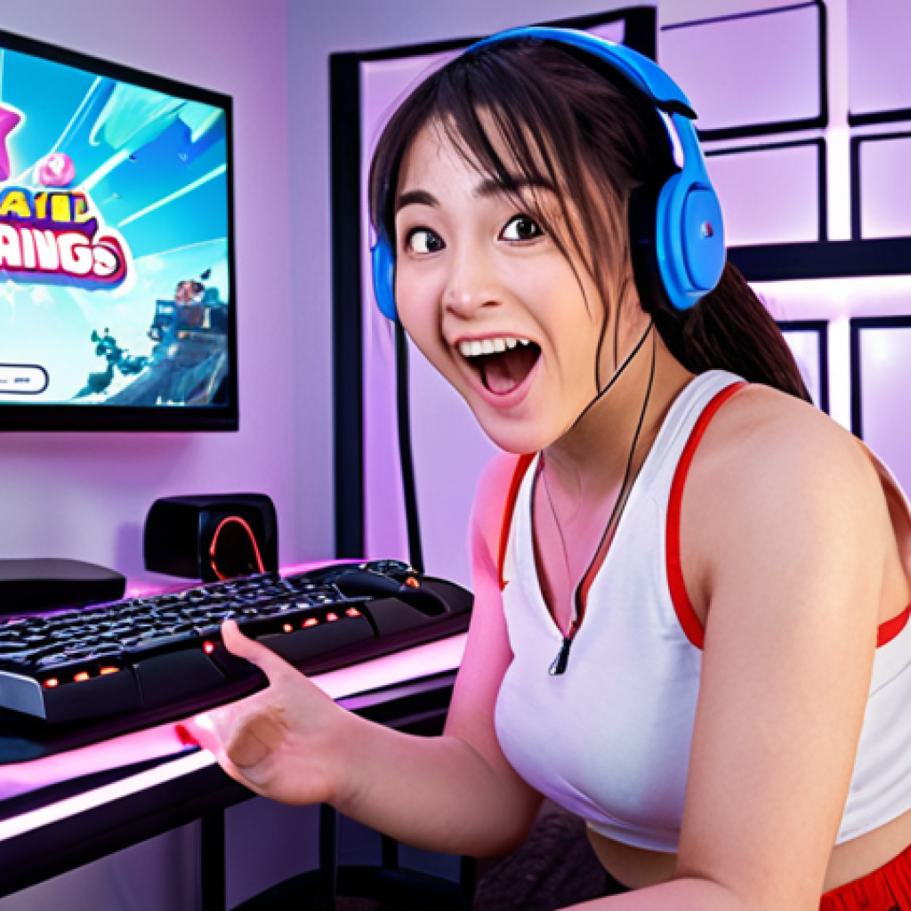 **
A gamer excitedly redeeming a *Honkai: Star Rail* gift card on their PC. The scene should depict a brightly lit room with gaming peripherals, highlighting the excitement of unlocking in-game rewards. Focus on a positive, energetic vibe.
**