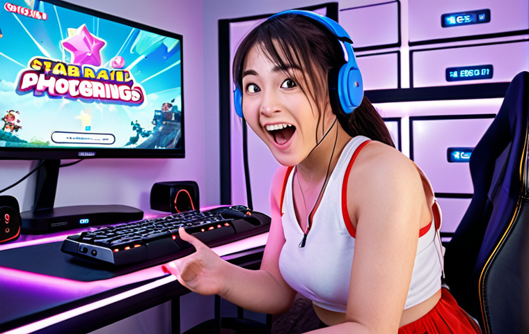 **
A gamer excitedly redeeming a *Honkai: Star Rail* gift card on their PC. The scene should depict a brightly lit room with gaming peripherals, highlighting the excitement of unlocking in-game rewards. Focus on a positive, energetic vibe.
**