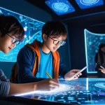 Home 6 붕괴 스타레일 팬덤 커뮤니티 특징 - A vibrant scene depicting a diverse group of Honkai: Star Rail players, aged 15-30, enthusiastically...